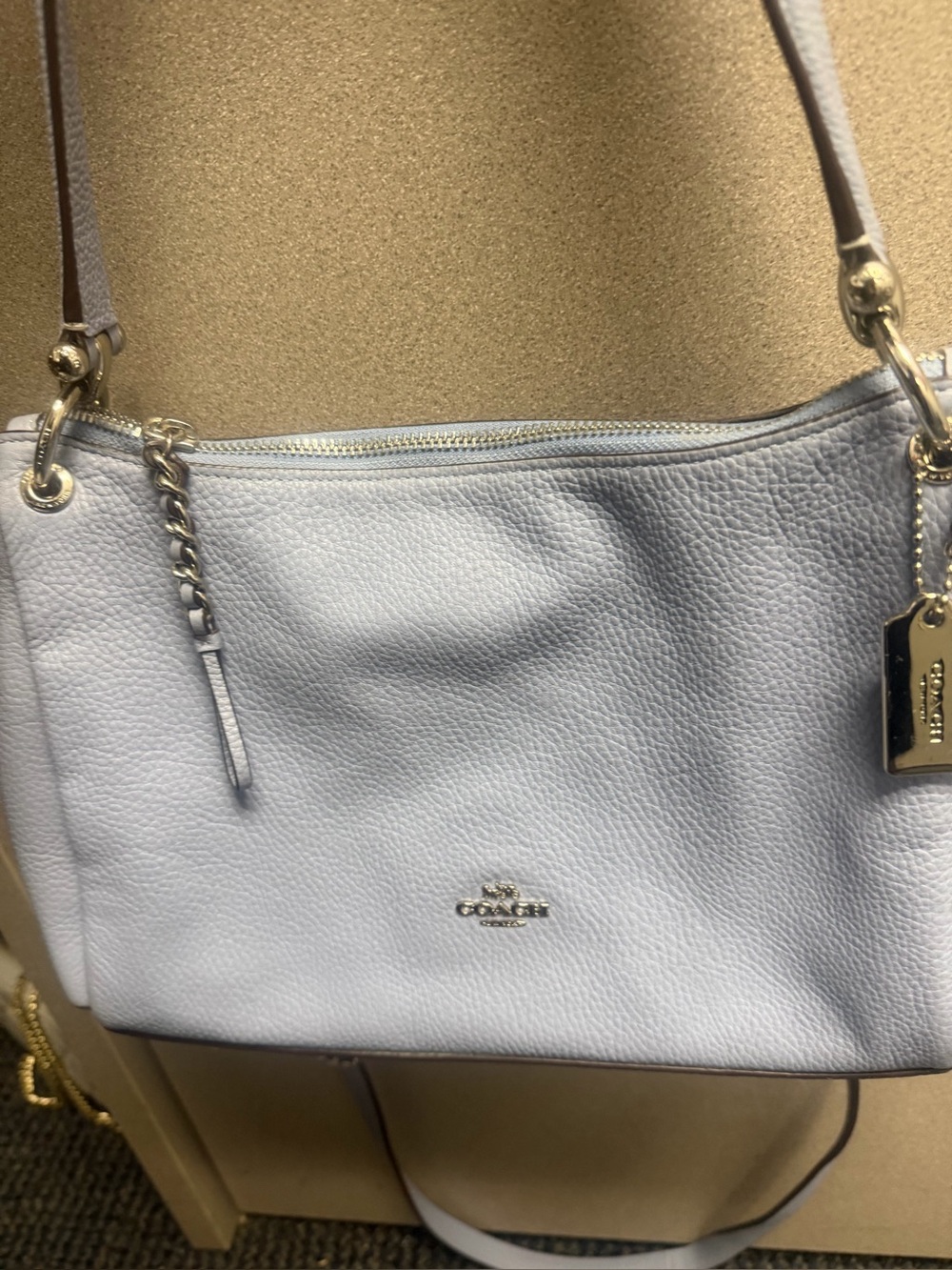 COACH Pebbled Leather Shoulder/Crossbody  Bag in Pale Blue with silver Hardware